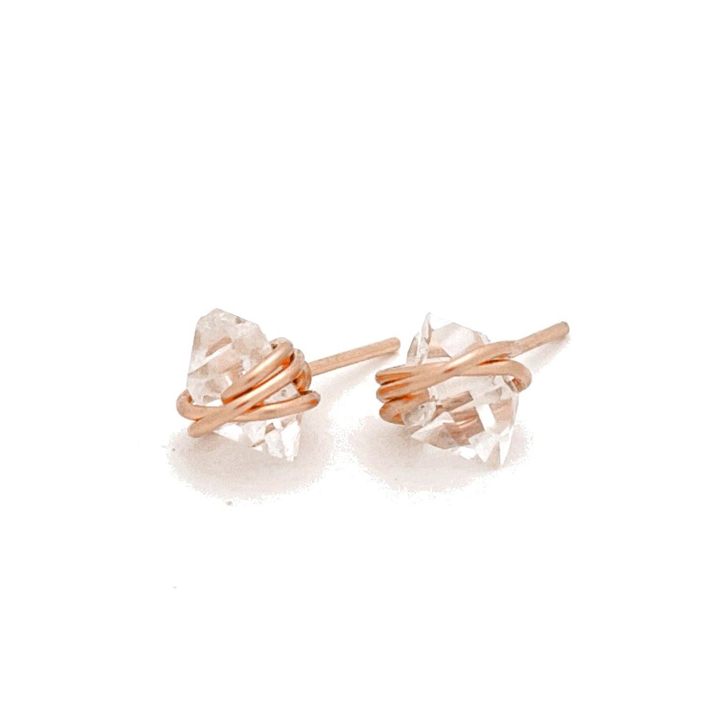 Herkimer Diamond Stud Earrings - Hypoallergenic, Natural: Gold