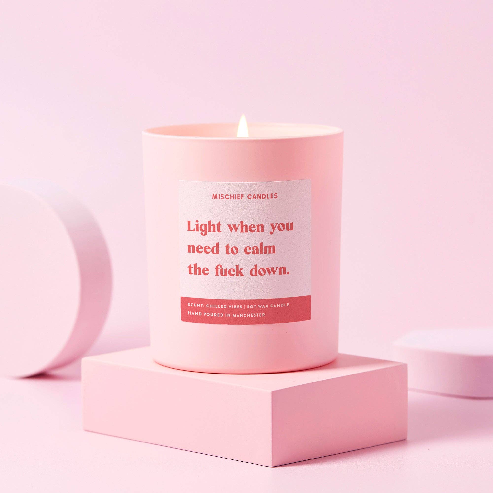 Funny Calm the Fuck Down Friendship Gift Funny Candle: 30cl Pink - 45hr Burn Time / Chilled Vibes